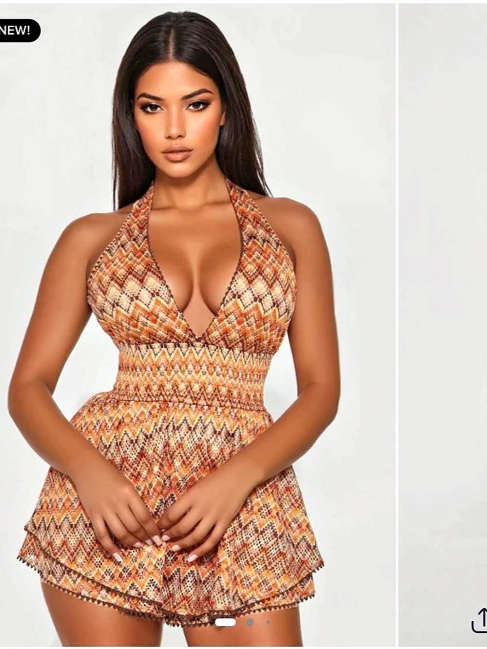 Geometric Halter Romper in Orange & White Like New